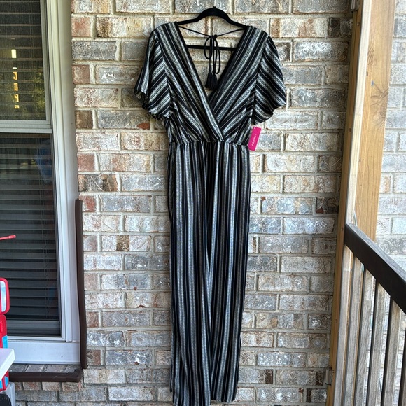 Xhilaration Pants - NWT xhilaration beautiful black-and-white striped jumpsuit, elastic waist